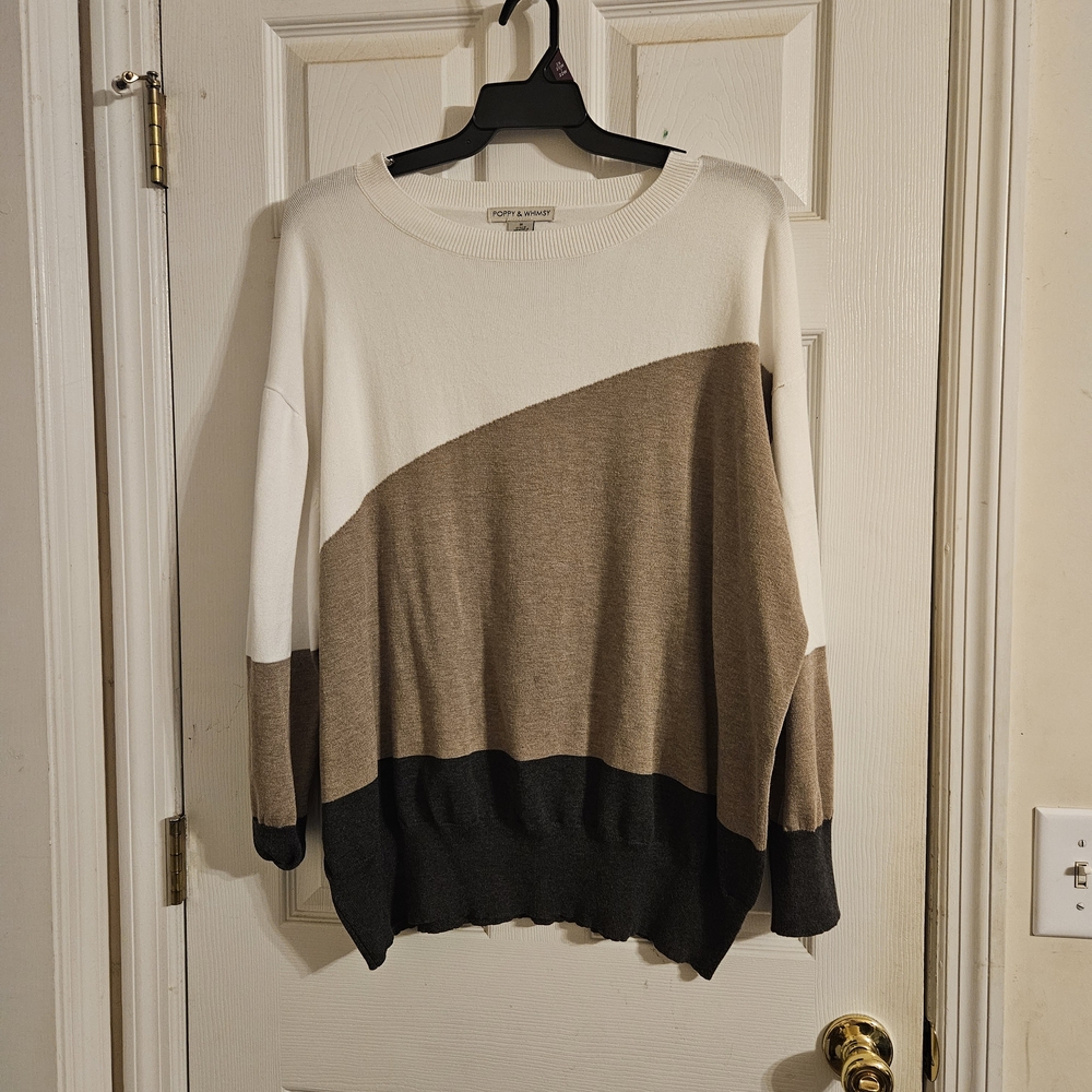 Colorblock Sweater in White, Tan, and Black Size 3X